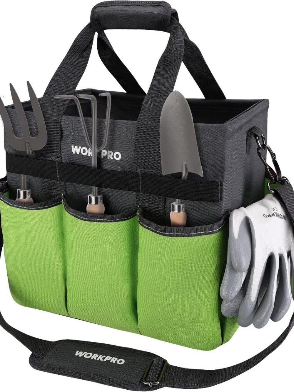 Garden Tool Bag, 10 Pockets and Shoulder Strap, Green
